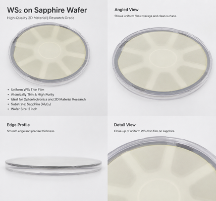 Bom preço WS2 em Wafer de safira 2D Semicondutor Dissulfeto de tungstênio em filme de substratos de safira on-line